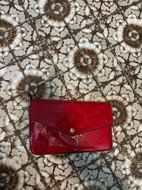 Louis Vuitton Red Patent Monogram Envelope Crossbody Wallet on Chain